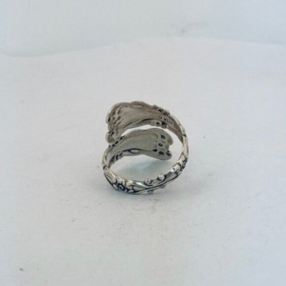 Vintage Beau Sterling Spoon Ring 925 Silver Floral Wrap Band Size 7 Estate - Picture 4 of 11